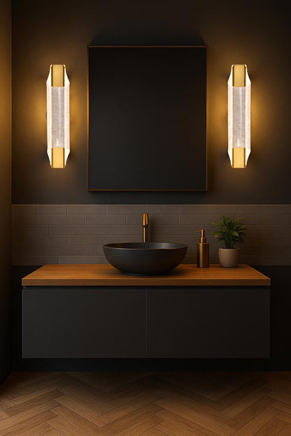 Idris; LED 3 Light Wall Sconce; Vintage Brass Finish; Light Guide Panels