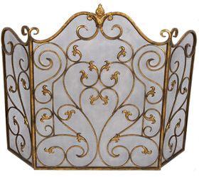 Traditional Scroll Fireplace Screen with Burnished Gold