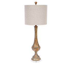 Aged Gold with Patina Lamp wit Lucite Base & Natural Linen Shade