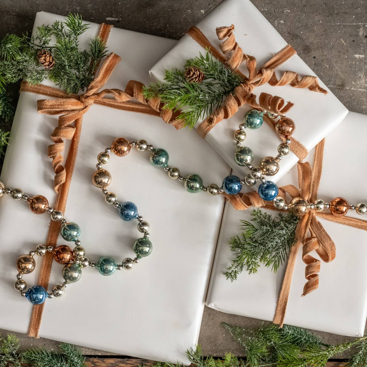 6' BLUE, BRONZE & SILVER BEADED GARLAND