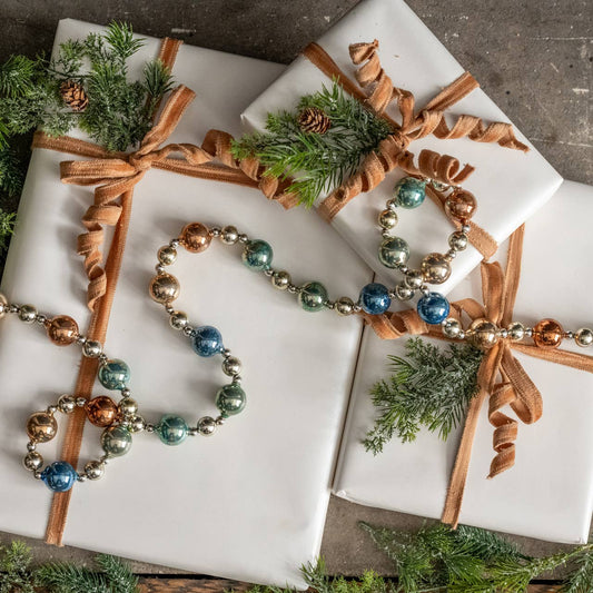 6' BLUE, BRONZE & SILVER BEADED GARLAND