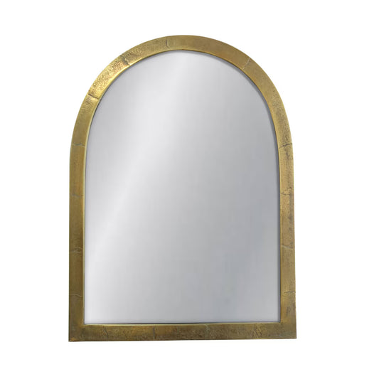Large Antique Textured Arched Metal Frame Mirror