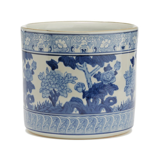 Blue and White Garden Scene Vase
