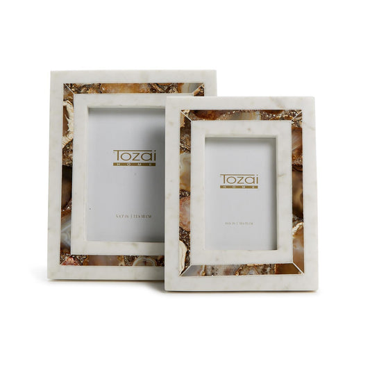 Amber Agate Inlay & White Marble Frame
