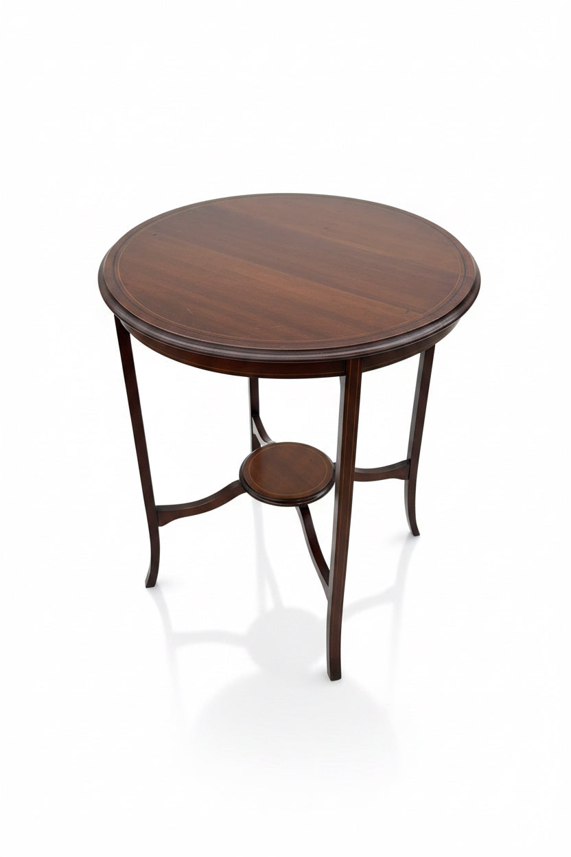 Round Inlaid Table with Bottom Tier