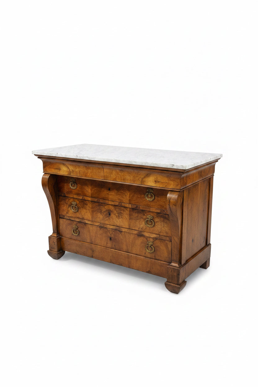 Burl Walnut Chest with Marble Top