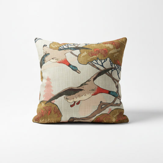 22x22 Mulberry: Flying Ducks Linen Pillow