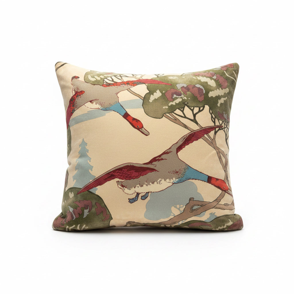22x22 Mulberry: Flying Ducks Velvet Pillow