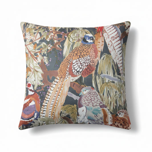 22x22 Mulberry: Game Birds, Charcoal Pillow