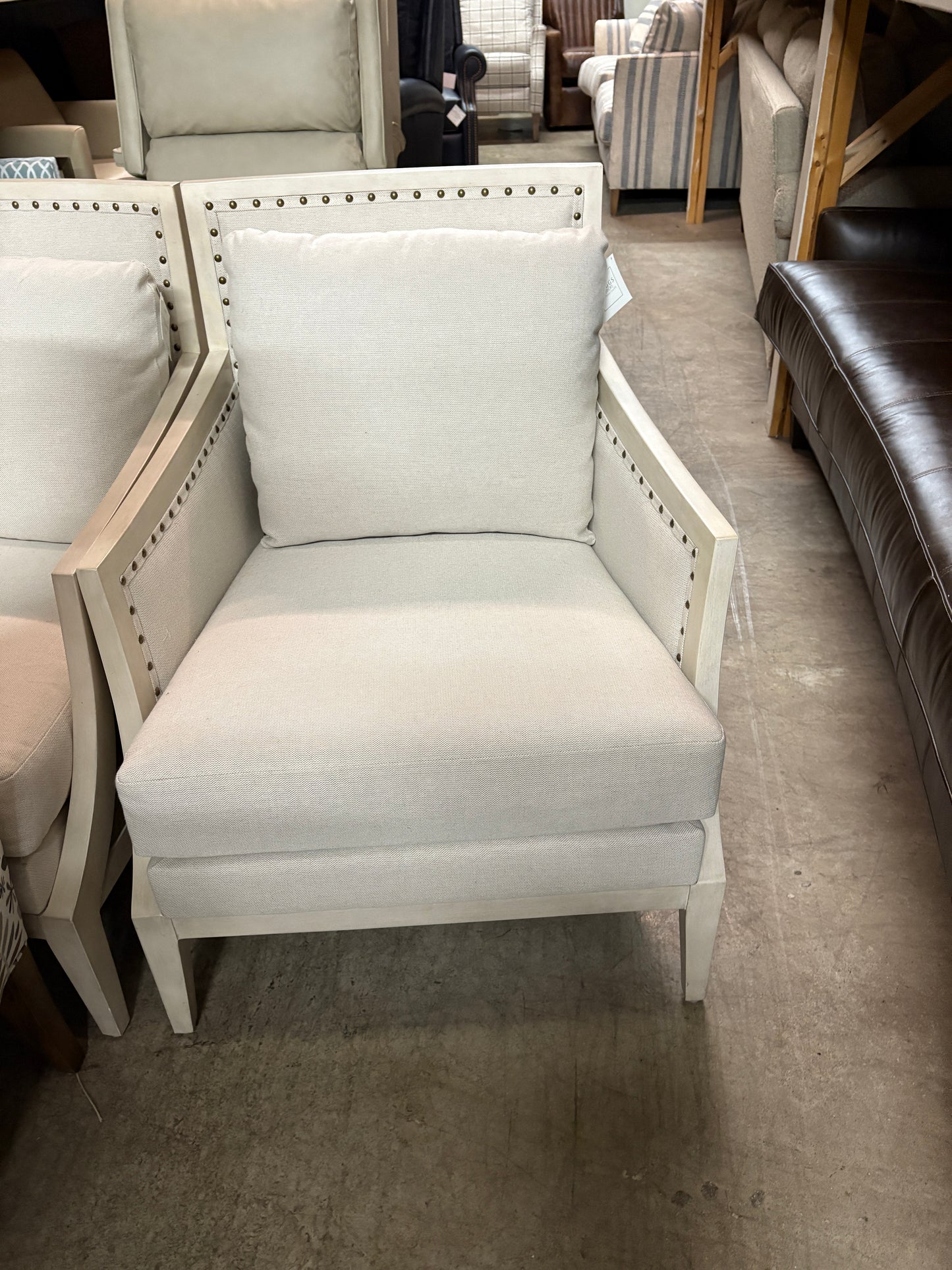 Nail Head White Upholstered Chair