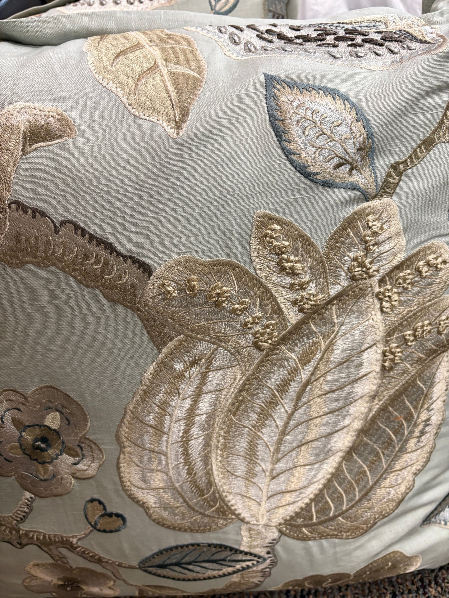 Blue and Ivory Embroidered Pillow