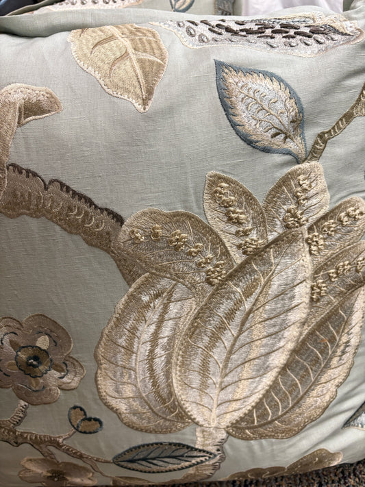 Blue and Ivory Embroidered Pillow