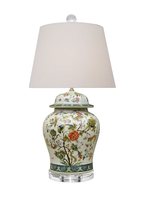 PORCELAIN FLORAL TEMPLE JAR LAMP