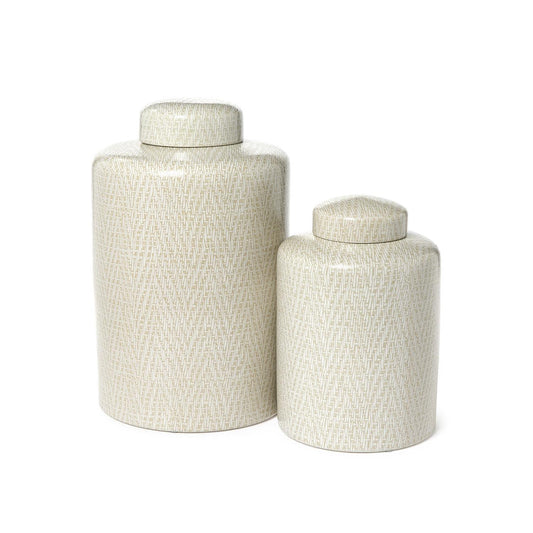 Covered Jar w/ Basket Weave