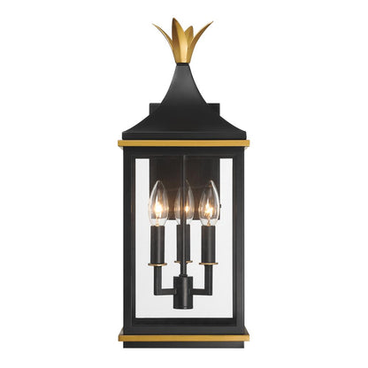 Simpson 8'' Matte Black + Textured Gold Outdoor Sconce