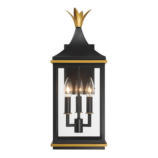 Simpson 8'' Matte Black + Textured Gold Outdoor Sconce