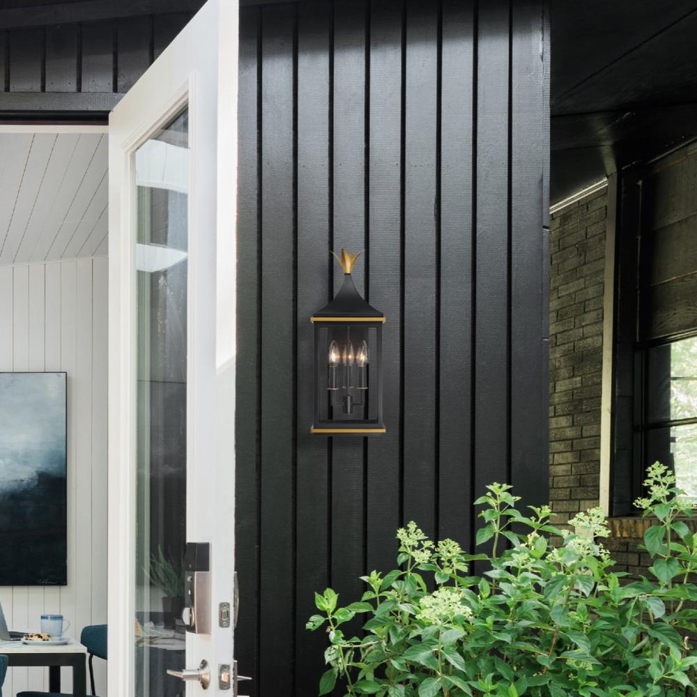 Simpson 8'' Matte Black + Textured Gold Outdoor Sconce