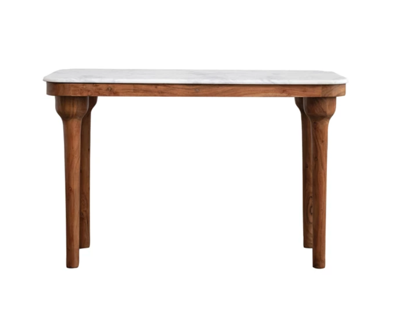 Marble & Acacia Wood Console w Drawera
