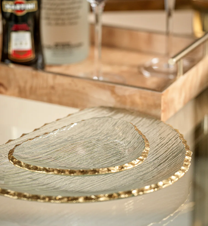 Clear Textured Organic Shape Plate with Jagged Gold Rim