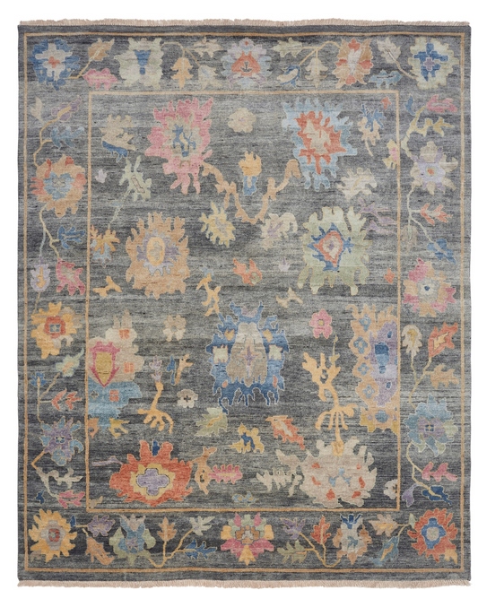 Smoke/Multi Hand Knotted Wool & Silkette Blend