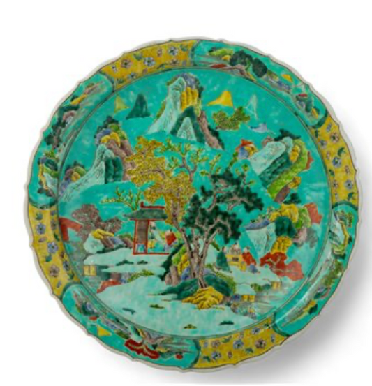 Teal Green Garden Scene Platter