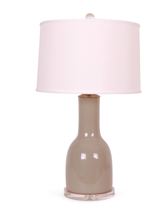 Tan Club Vase Lamp on Acrylic Base(With White Shade)