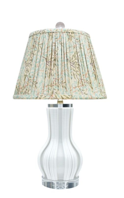 PORCELAIN WHITE WAVY VASE LAMP WITH WILLOW BRANCH SHADE