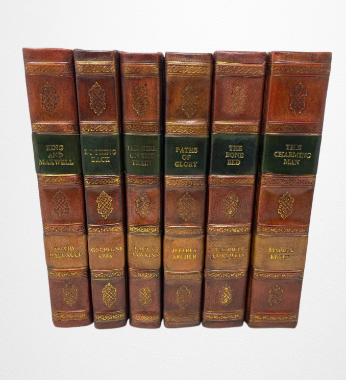 6 Vol. English Fine Leatherbound Tan & Green