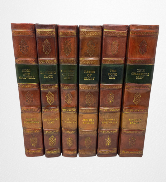 6 Vol. English Fine Leatherbound Tan & Green