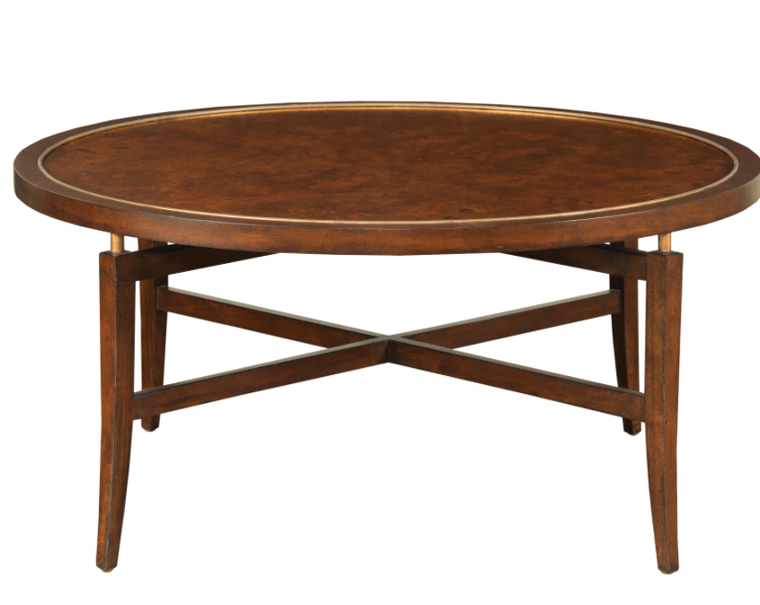 Round Cocktail Table, Ash Burl Mahogany Top