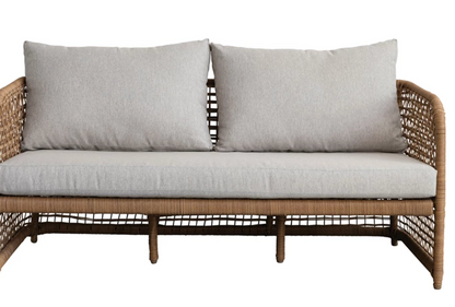 Hand-Woven Wicker Indoor/Outdoor Sofa w/ Fabric Cushion