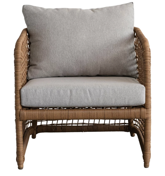 Hand-Woven Wicker Indoor/Outdoor Chair w/Cushion