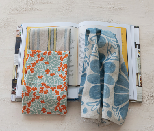 Cotton Linen Printed Tea Towel with Stripes/Patterns