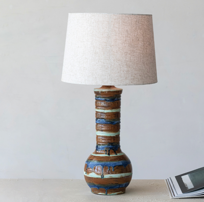 Hand-Painted Stoneware Striped Table Lamp