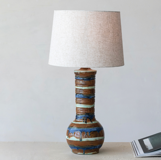 Hand-Painted Stoneware Striped Table Lamp