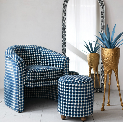 Burnout Velvet Upholstered Chair with Nailheads & Dot Pattern