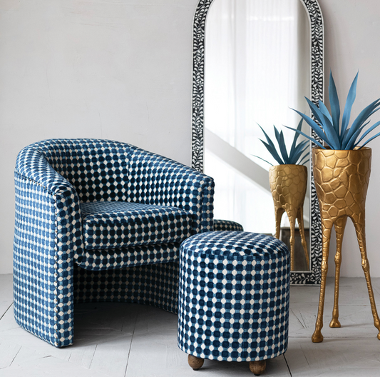 Burnout Velvet Upholstered Chair with Nailheads & Dot Pattern