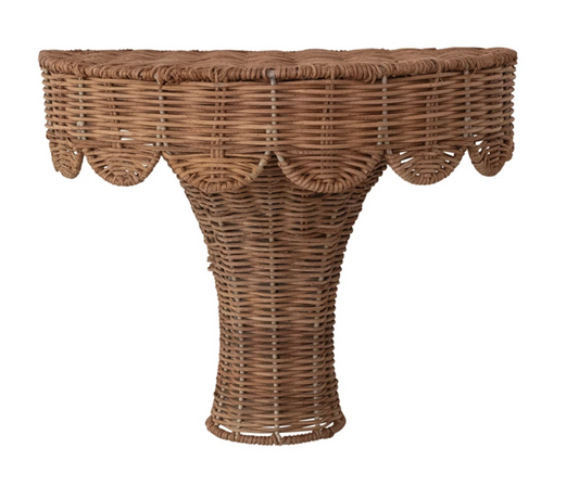 Hand-Woven Rattan Scalloped Wall Shelf