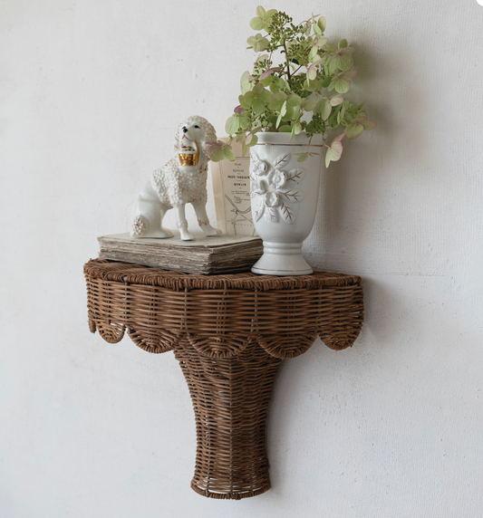 Hand-Woven Rattan Scalloped Wall Shelf