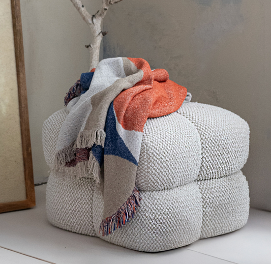 Boucle Fabric Upholstered Tufted Ottoman