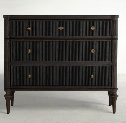Andrea Oak Wood Chest - 3 Drawers, Dark Stained Oak