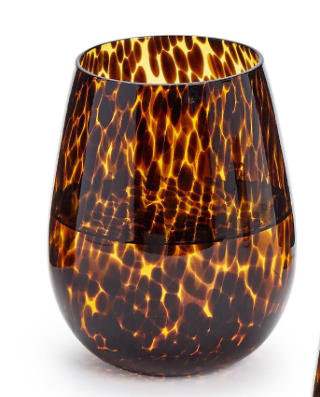 Tortoise Print Stemless Wine Glass