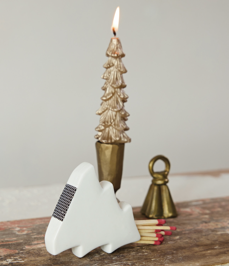 Stoneware Tree Shaped Match Holder with Striker, White