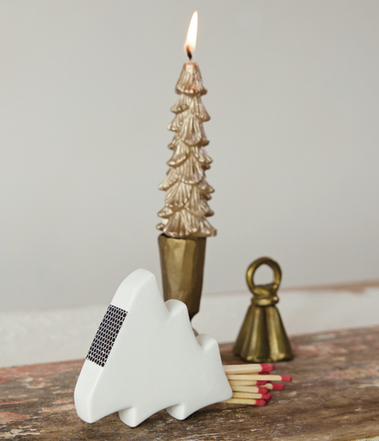 Stoneware Tree Shaped Match Holder with Striker, White