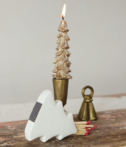 Stoneware Tree Shaped Match Holder with Striker, White