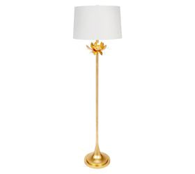 Gold Leaf Mallory Floor Lamp with White Linen Shade