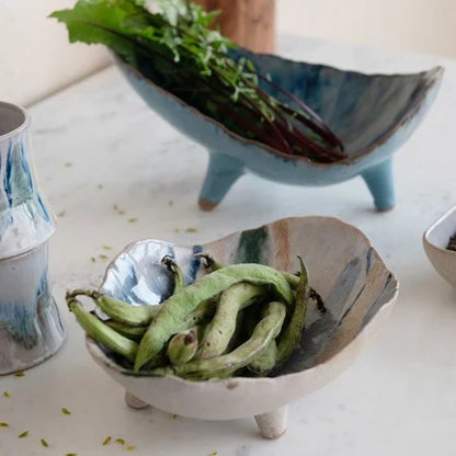 Stoneware Footed Organic Shaped Bowl
