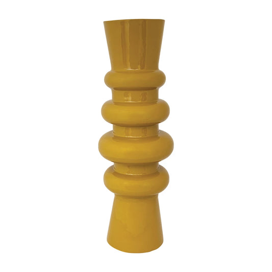 Round Enameled Metal Vase-Mustard