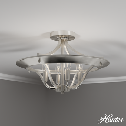 Hunter Perch Point Brushed Nickel 4 Light Medium Flush Mount Ceiling Light Fixture