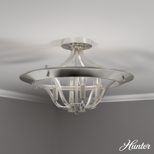 Hunter Perch Point Brushed Nickel 4 Light Medium Flush Mount Ceiling Light Fixture